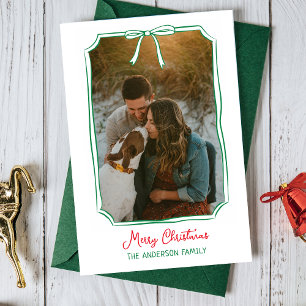 Chic Bow Custom Family Photo Red & Green Christmas Holiday Postcard