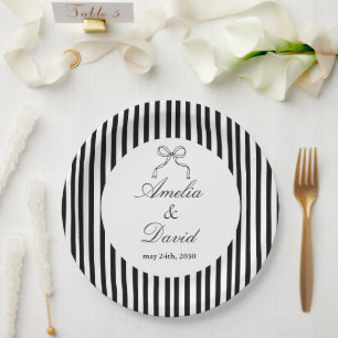Chic Bow Minimalist Stripe Black White Paper Plate