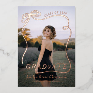 Chic Bow Modern Typography Photo Graduation Gold