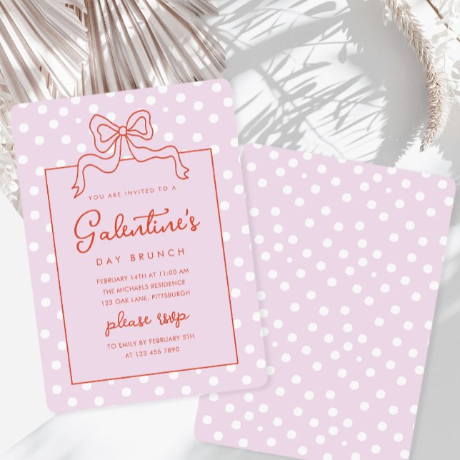 Chic Bow Polka Dot Galentine's Day Brunch Invitation (Creator Uploaded)