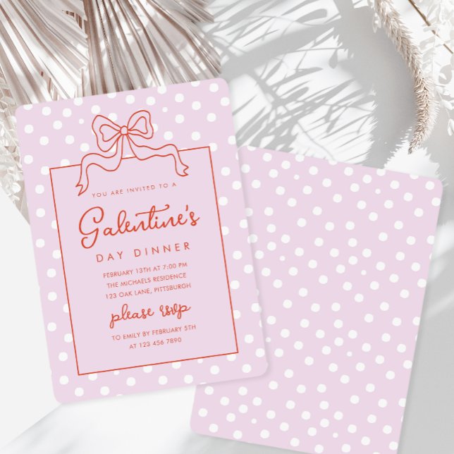 Chic Bow Polka Dot Galentine's Day Dinner Invitation (Creator Uploaded)