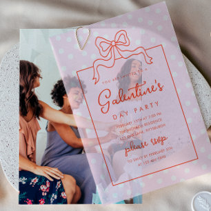 Chic Bow Polka Dot Galentine's Day Party Vellum Invitations