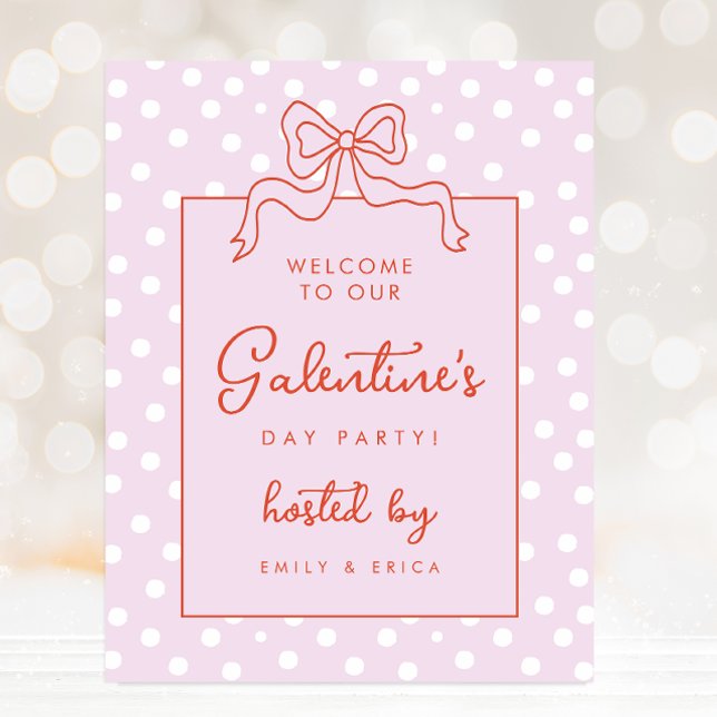 Chic Bow Polka Dot Galentine's Day Party Welcome Poster (Creator Uploaded)