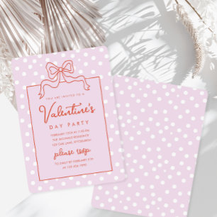 Chic Bow Polka Dot Valentine's Day Party Invitation