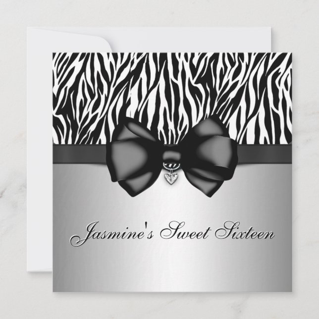 Chic Bowed Zebra Print Invite [Silver] (Front)