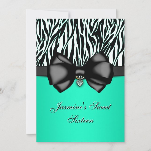 Chic Bowed Zebra Print Invite [Teal] (Front)
