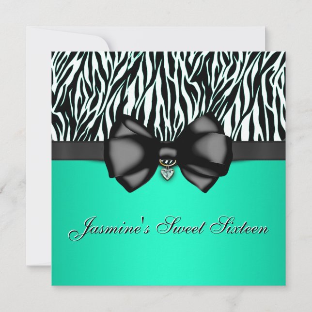 Chic Bowed Zebra Print Invite [Teal] (Front)