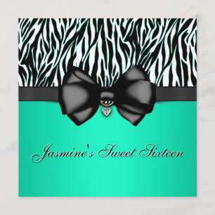 Chic Bowed Zebra Print Invite [Teal]
