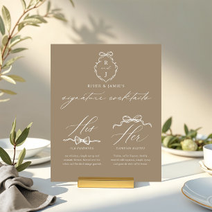 Chic Bows & Bowtie His Her Signature Drink Wedding Acrylic Sign