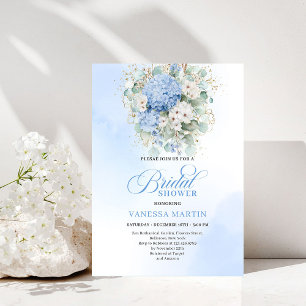 Chic Bridal Shower Blue Hydrangeas Gold Invitation