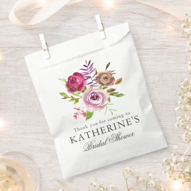 Chic Bridal Shower Fuchsia Pink Floral Custom Favour Bag (Clipped)