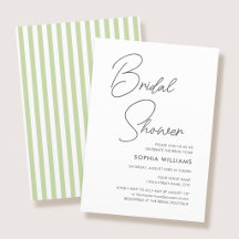 Chic Bridal Shower Modern Script Green Stripes