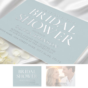 Chic Bridal Shower Photo Typography Gray Silver