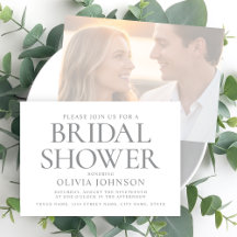 Chic Bridal Shower Photo Typography Grey White