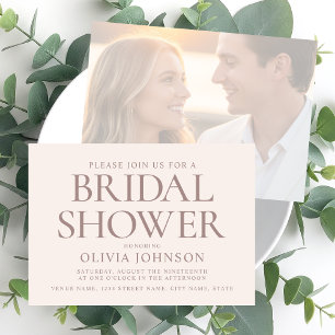 Chic Bridal Shower Photo Typography Pale Pink Invitation