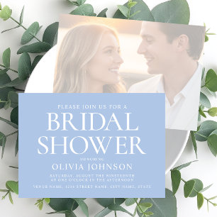 Chic Bridal Shower Photo Typography Wedding Blue Invitation