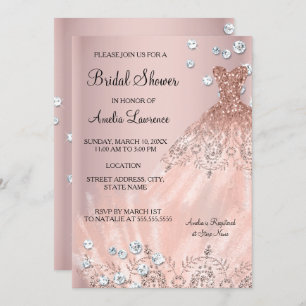 Chic Bride blush pink dress Diamond Bridal Shower Invitation