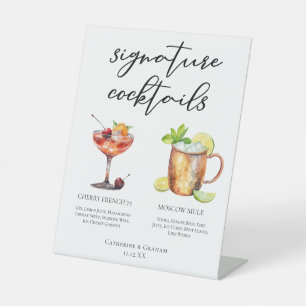 Chic Bride Groom Signature Cocktails Wedding Menu Pedestal Sign