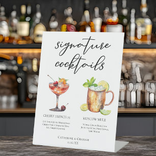 Chic Bride Groom Signature Cocktails Wedding Menu Pedestal Sign