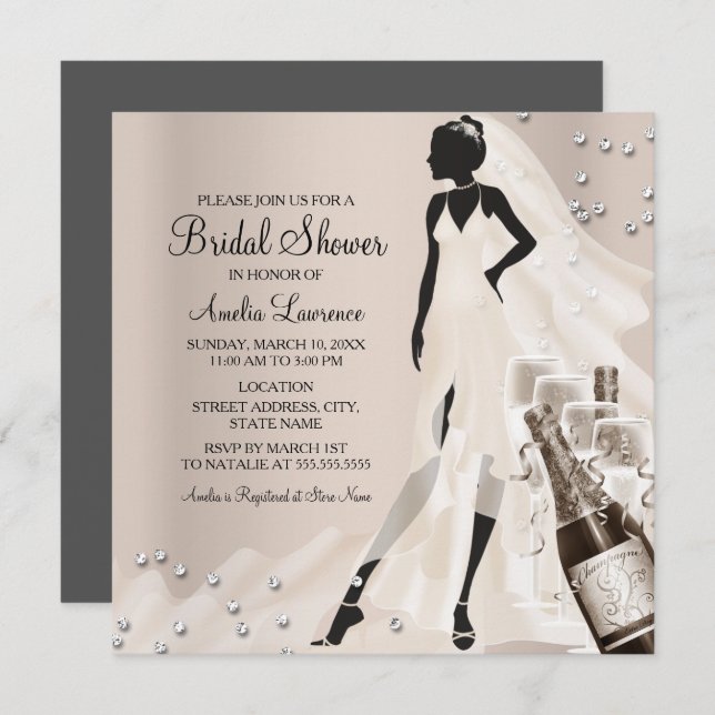 Chic Bride & Sparkle Diamond Bridal Shower 2 Invitation (Front/Back)