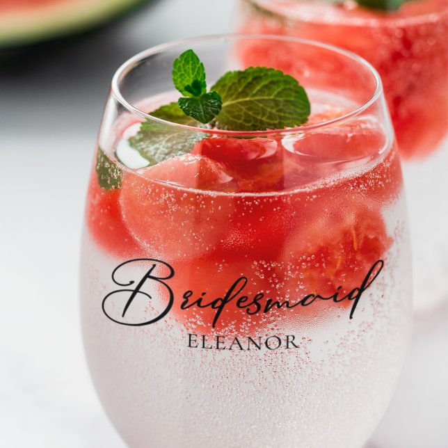 Chic Bridesmaid Customisable Two Sided Wedding Stemless Wine Glass (Creator Uploaded)