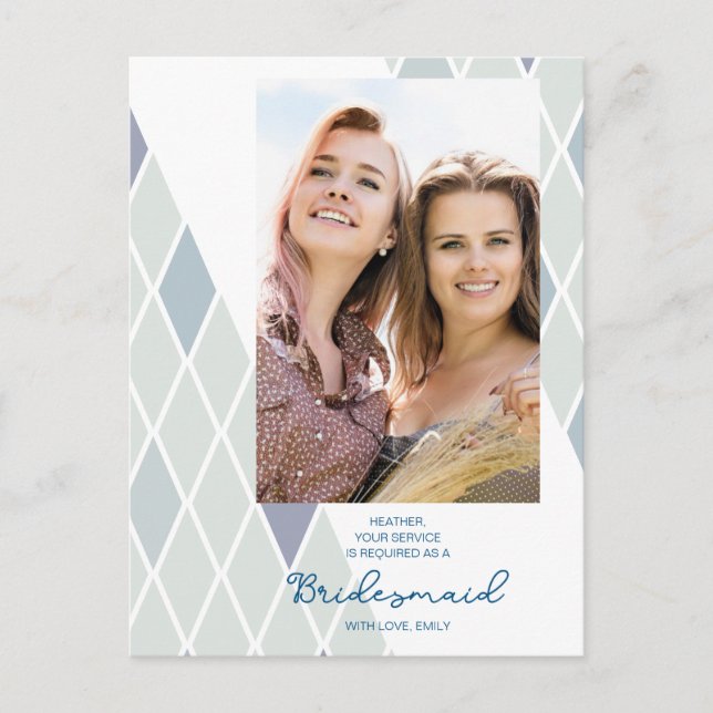 Chic Bridesmaid Elegant Abstract Photo Proposal  Postcard (Front)