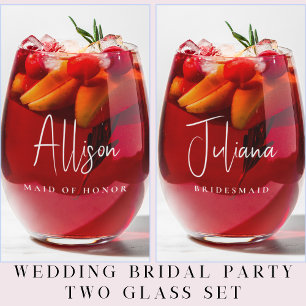 Chic Bridesmaid Maid Of Honour Wedding Stemless Wine Glass