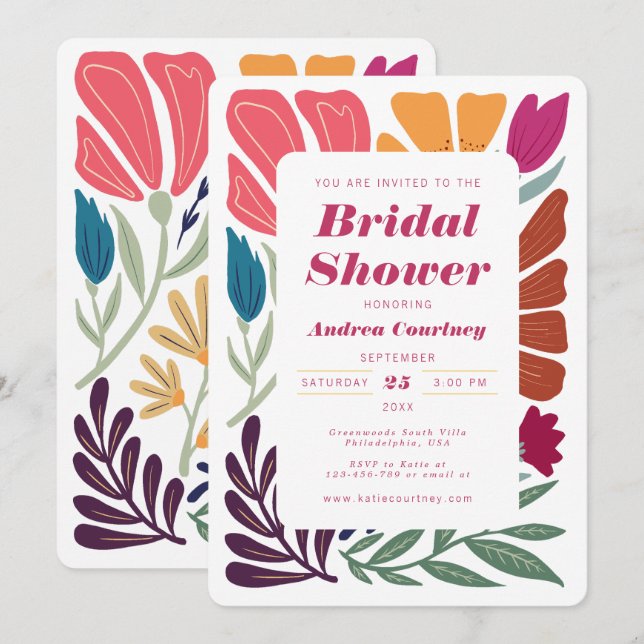 Chic Bright Colourful Mismatch Floral Bridal Showe Invitation (Front/Back)