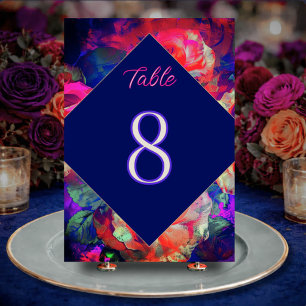 Chic Bright Colourful Wedding Floral Blossoms Table Number