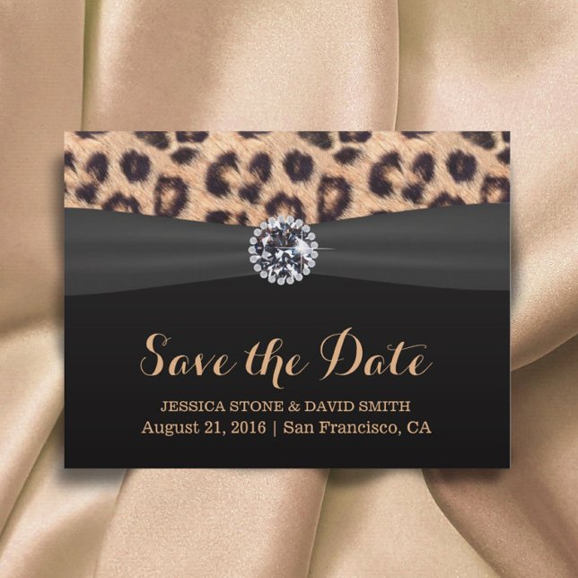 Chic Bright Diamond Leopard Wedding Save the Date Announcement Postcard (Creator Uploaded)