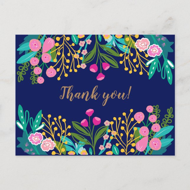 Chic Bright Floral Thank You Postcard (Front)