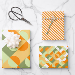 Chic Bright Green Sunny Orange Circles Art Pattern Wrapping Paper Sheet