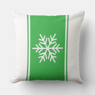 Chic Bright Green White Racing Stripes Snowflake Cushion