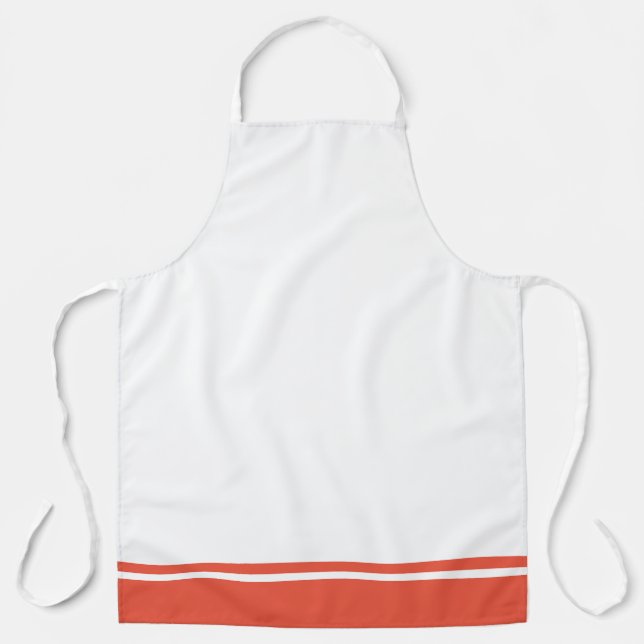 Chic Bright Orange Hem Racing Stripes On White Apron (Front)