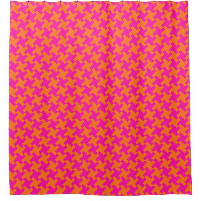 Chic Bright Orange Shocking Pink Dogtooth Pattern Shower Curtain (Front)