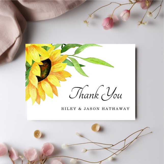 Chic Bright Sunflowers Rustic Wedding Thank You Card (Creator Uploaded)