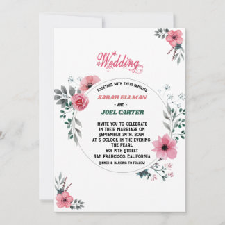 chic Bright  Watercolor Floral Wedding Invitation