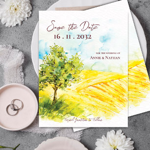 Chic Bright Yellow Farmland Landscape Wedding Announcement Postcard