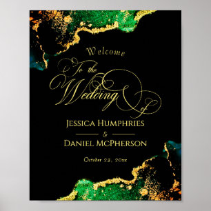 Chic Bronze Black Green Gold Wedding Welcome Sign
