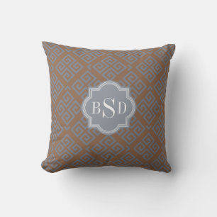 Chic brown abstract geometric pattern monogram cushion