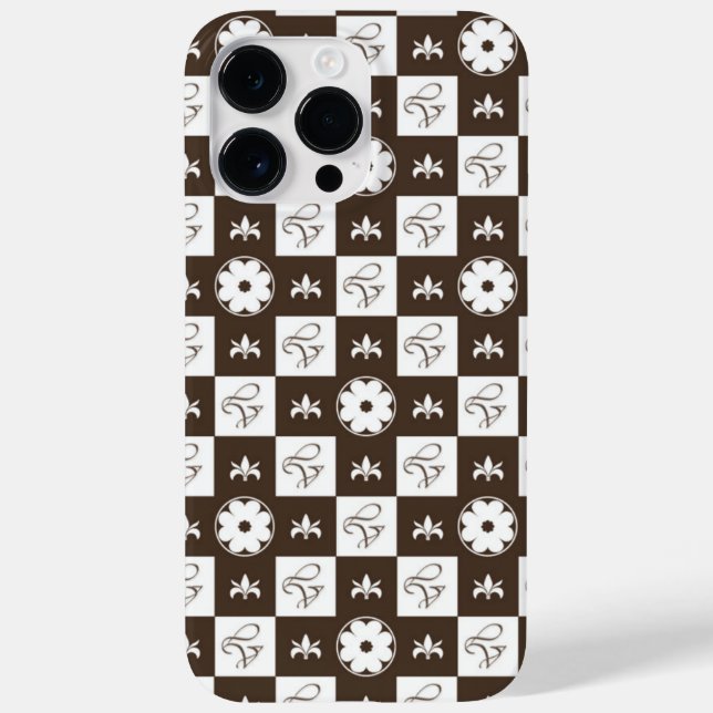 Chic Brown and White Chequered Pattern Case-Mate iPhone Case (Back)
