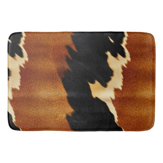 Chic Brown Black Cream Western Cowhide  Bath Mat (Front)
