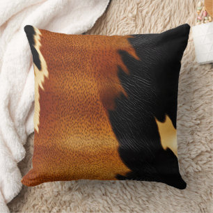 Chic Brown Black Cream Western Cowhide Cushion