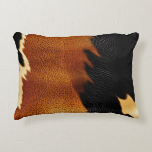 Chic Brown Black Cream Western Cowhide  Decorative Cushion