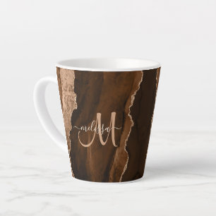 Chic Brown Blush Glitter Agate Custom Monogram Latte Mug