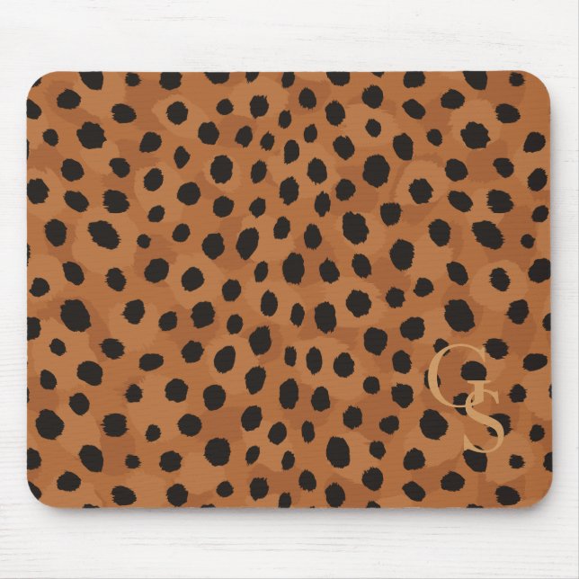 Chic brown cheetah print monogram mouse pad (Front)