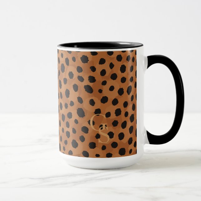 Chic brown cheetah print monogram mug (Right)