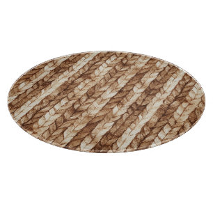 Chic Brown Cream Faux Woven Stripes Cutting Board