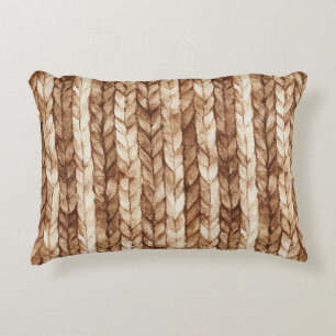 Chic Brown Cream Faux Woven Stripes Decorative Cushion