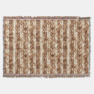 Chic Brown Cream Faux Woven Stripes Throw Blanket